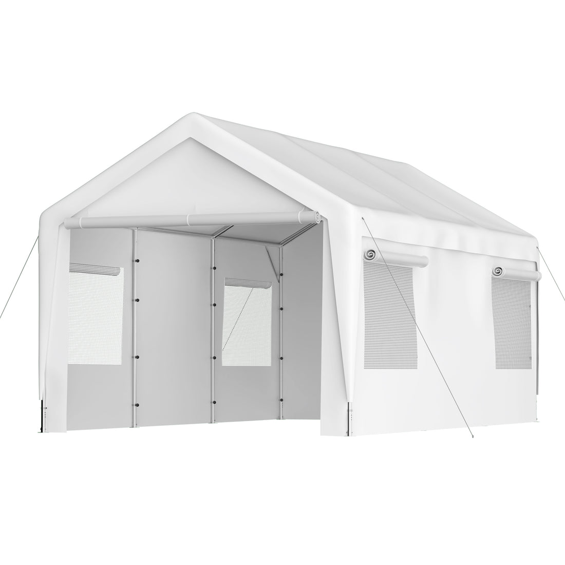 Carport Canopy 10X20 Ft Heavy Duty Boat Car Canopy Garage With Removable Sidewalls And Roll Up Ventilated Windows White Metal