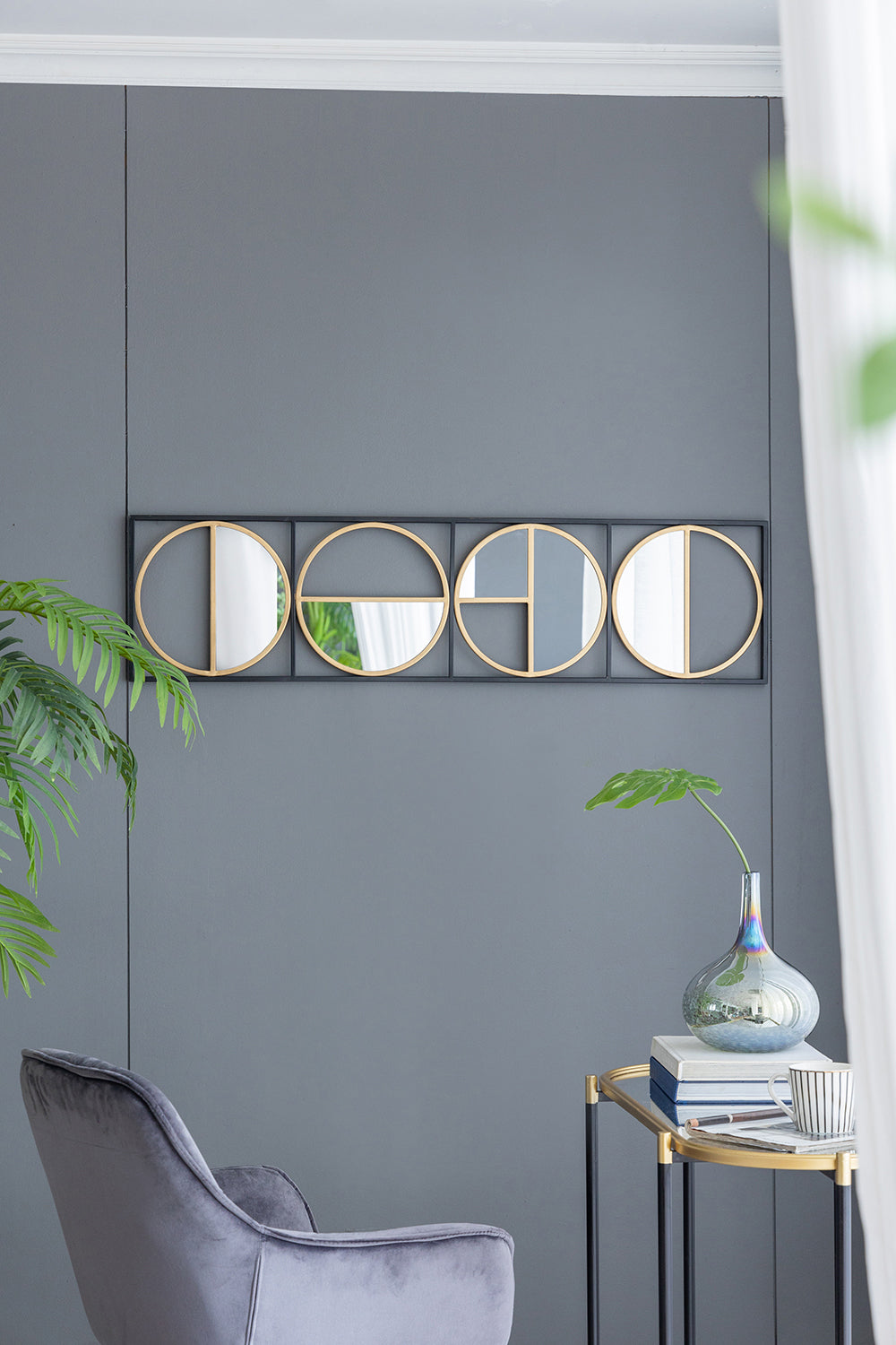 47.2" Eclectic Styling Metal Beaded Black Wall Mirror With Contemporary Design For Bedroom,Liveroom & Entryway Golden Black Iron