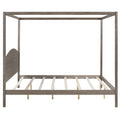 King Size Canopy Platform Bed With Headboard And Support Legs, Brown Wash Box Spring Not Required Brown Wood Pine