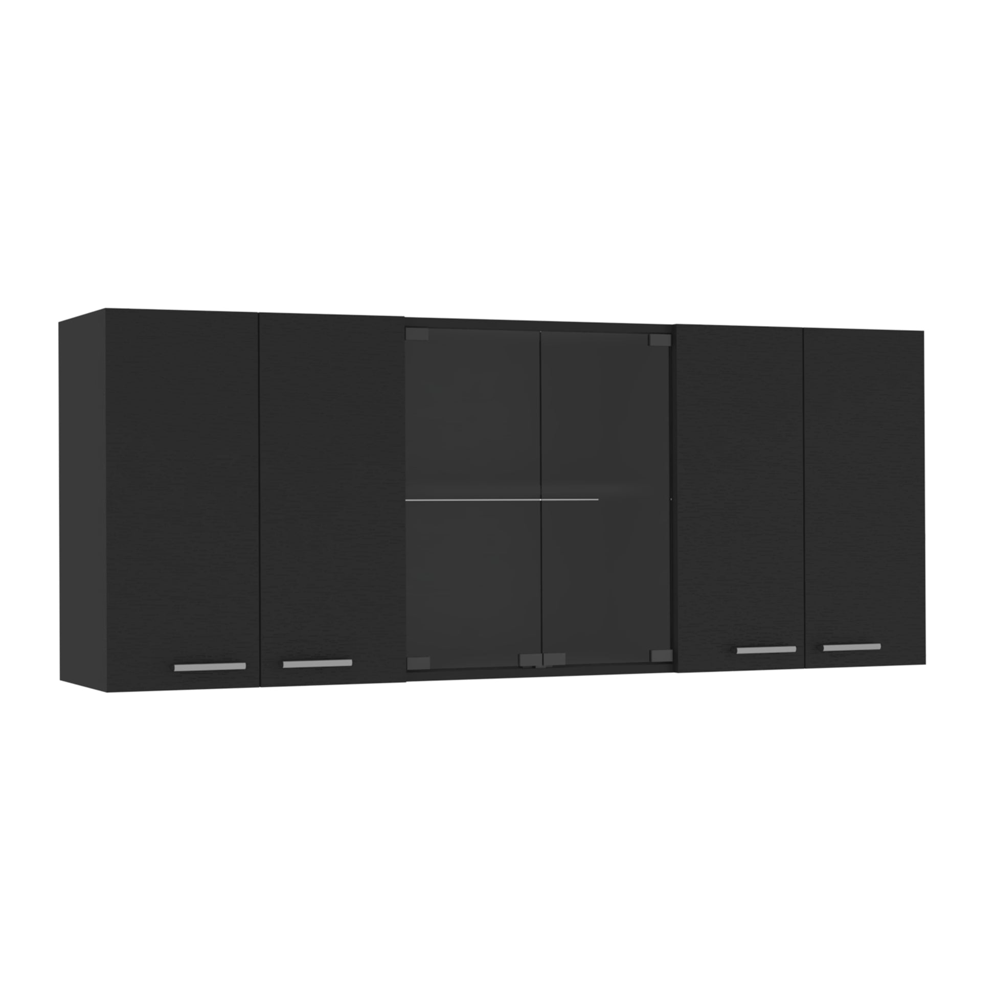 Superior Wall Cabinet Peoria, Four Interior Shelves, Black Wengue Finish Black Particle Board