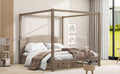 King Size Canopy Platform Bed With Headboard And Support Legs, Brown Wash Box Spring Not Required Brown Wood Pine