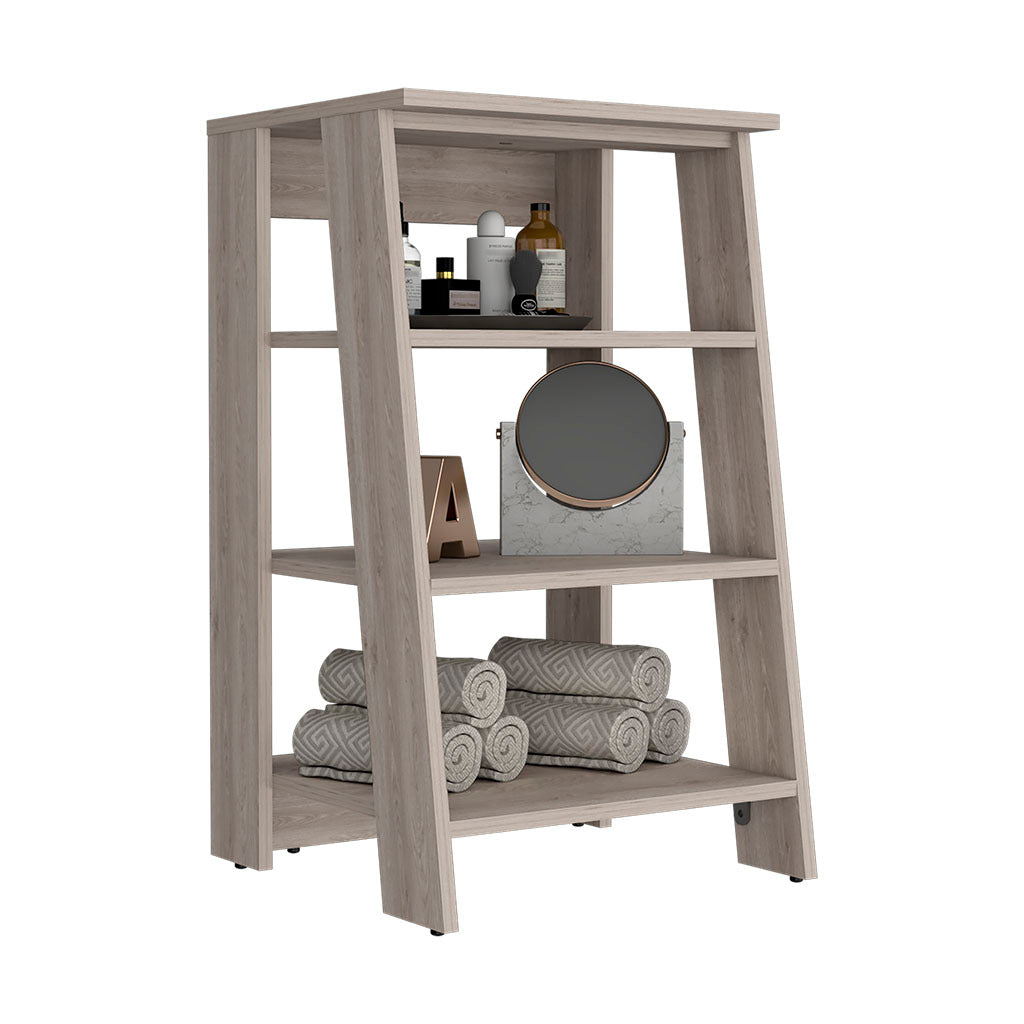 Linen Cabinet Jenne, Four Open Shelves, Light Gray Finish Light Gray Particle Board