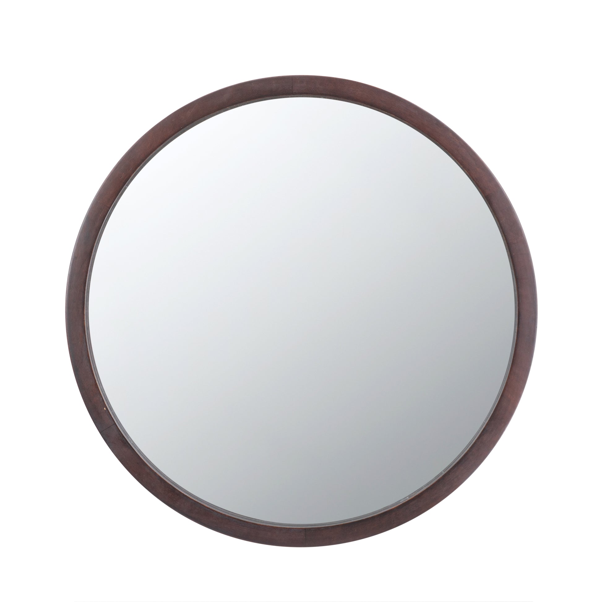 20" X 20" Circle Wall Mirror With Wooden Frame And Walnut Finish,Wall Mirror For Living Room Dining Room Brown Wood Glass