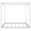 King Size Canopy Platform Bed With Support Legs,White Box Spring Not Required King White Wood Bedroom Canopy Pine