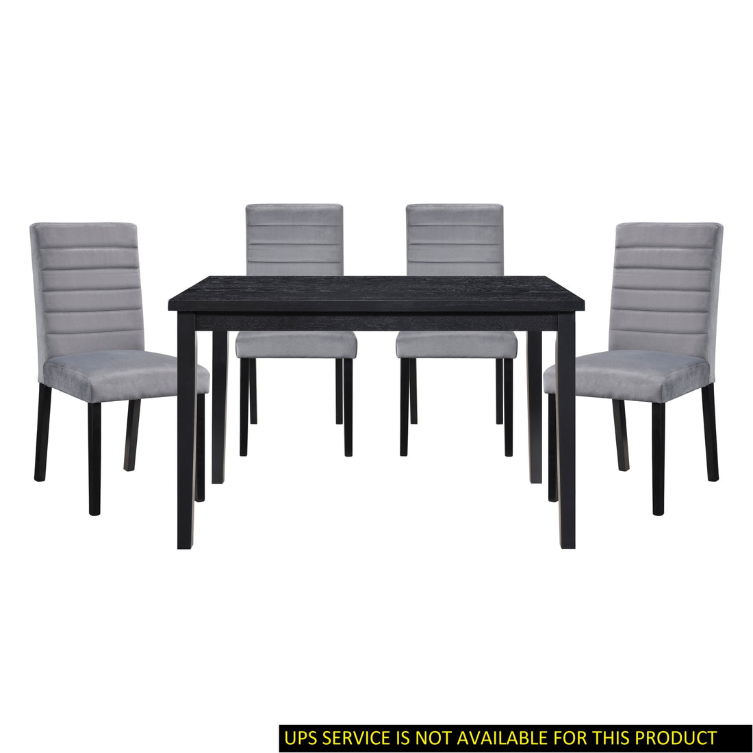 5Pc Dining Set Black Finish Dining Table And 4X Gray Velvet Side Chairs Casual Style Wooden Furniture Dining Room Furniture Black Seats 4 Dining Room Casual Rectangular Dining Table With Chair Wood