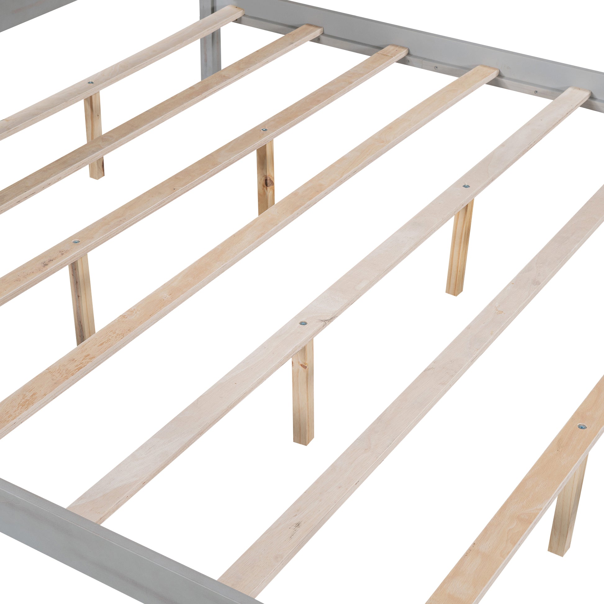 King Size Canopy Platform Bed With Headboard And Support Legs, Grey Wash Box Spring Not Required Grey Wood Pine
