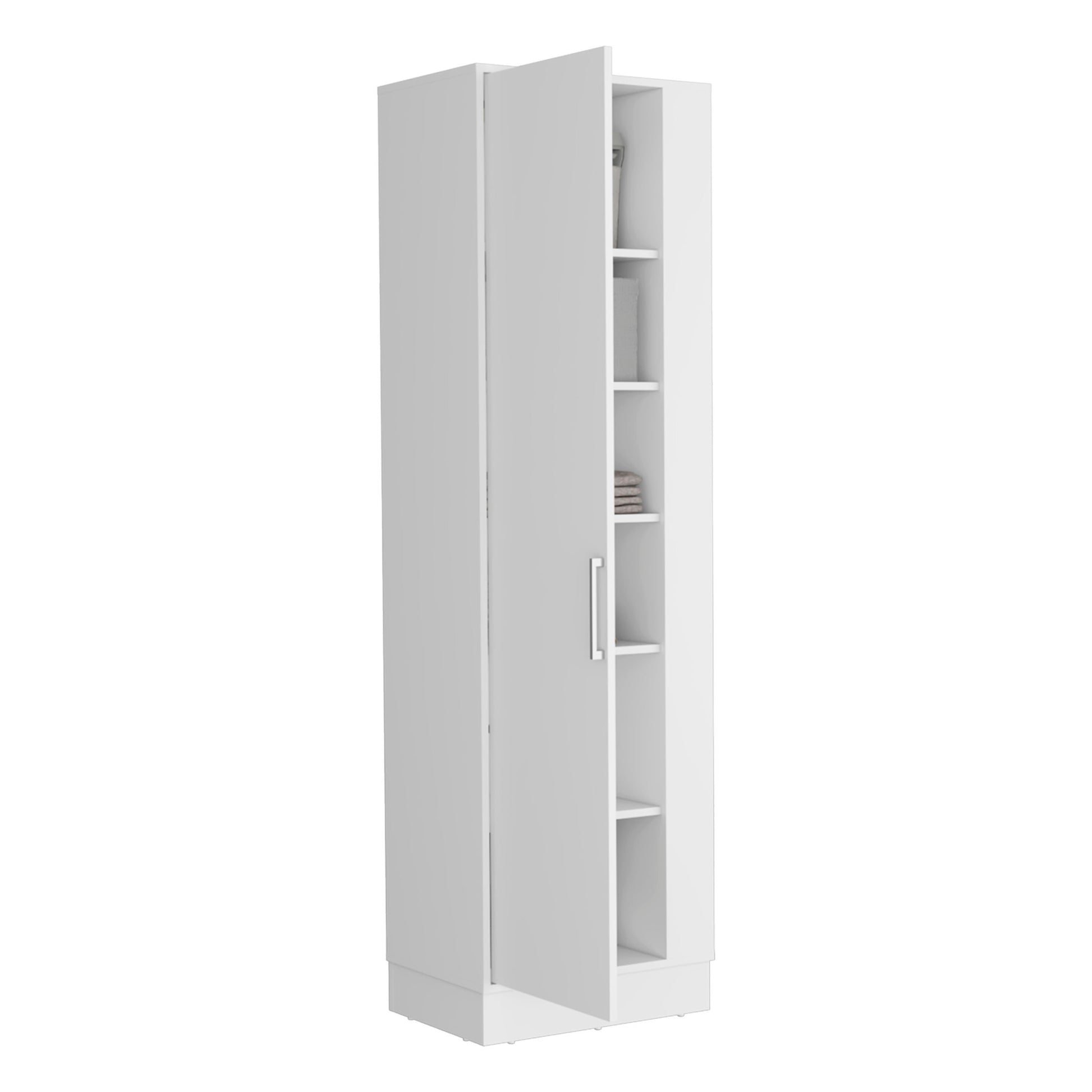 Storage Cabinet Manika, One Door And Shelves, White Finish White Particle Board