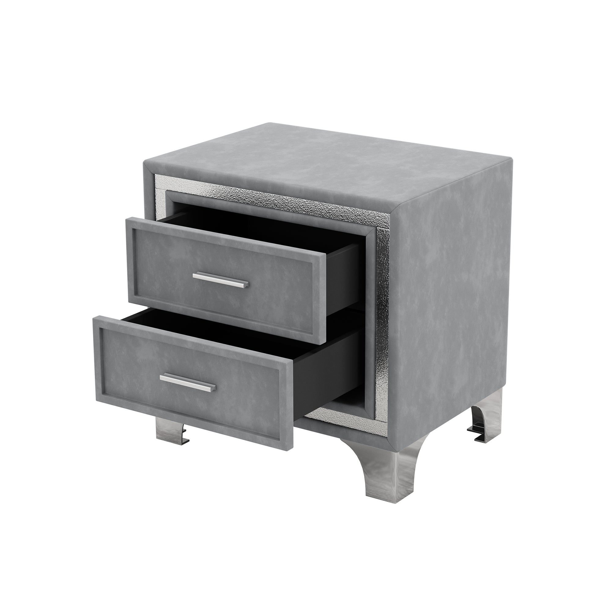 3 Pieces Bedroom Sets,Queen Size Upholstered Platform Bed With Led Lights And Two Nightstands Gray Gray Velvet