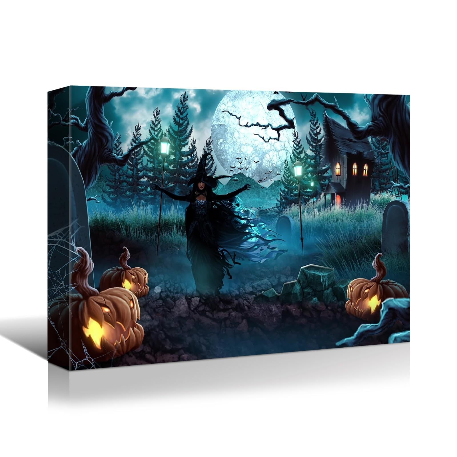 1Pcs Drop Ping Framed Canvas Wall Art Decor Painting For Halloween, Grave Yard Painting For Halloween Gift, Decoration For Halloween Living Room, Bedroom Decor 2418In Thickness 1.5Inch Rectangle Wrapped Canvas Multicolor Halloween Mini 10In 17In Painting