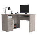 L Shaped Desk Bradford, Keyboard Shelf, Light Gray Finish Light Gray Particle Board