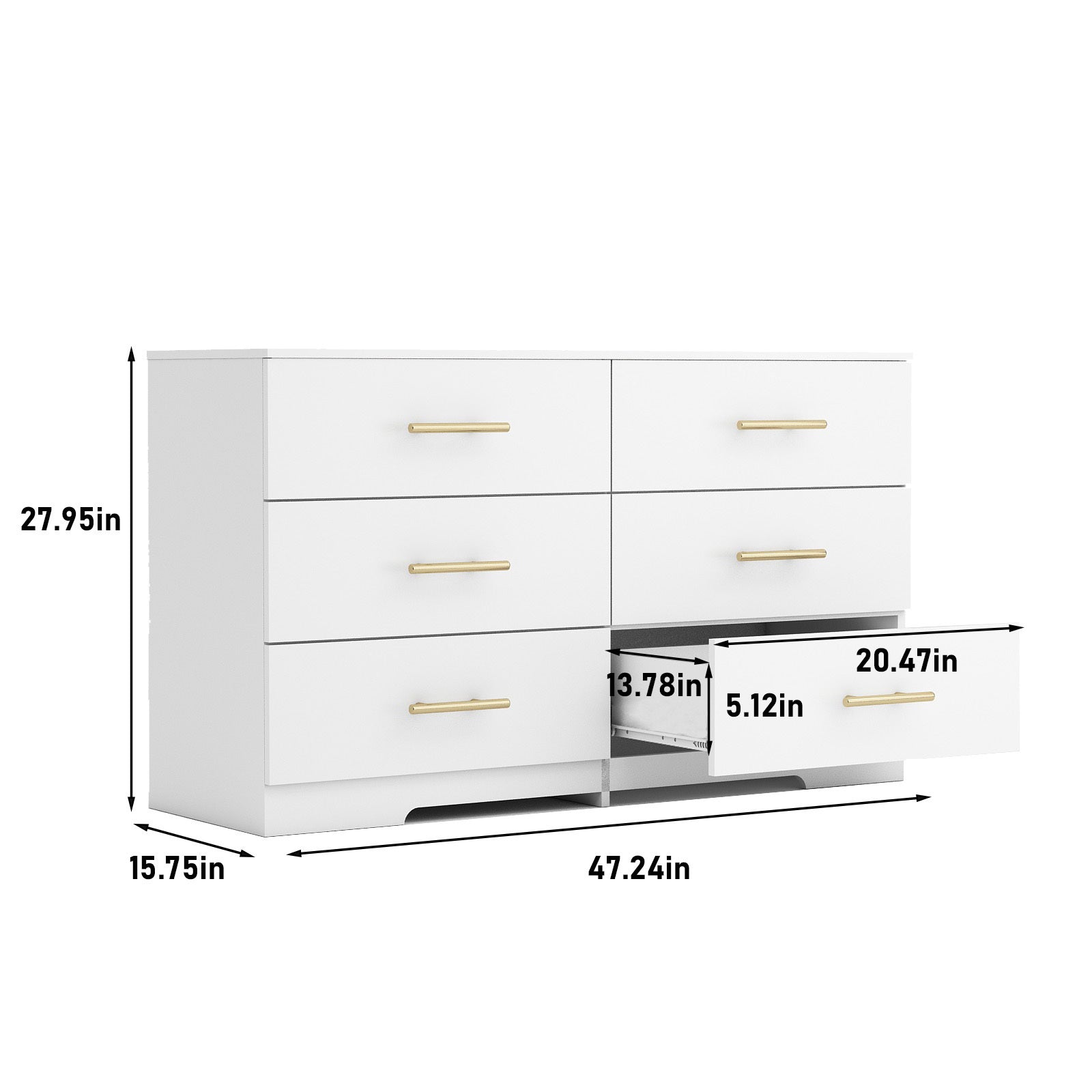 White Color Large 6 Drawers Chest Of Drawer Dressers Table With Golden Handle White 5 Drawers & Above Bedroom Extra Deep Drawers American Design,American Traditional,Antique,Art Deco,Artsy White Particle Board