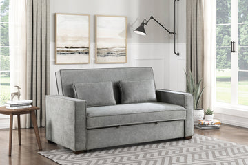 Modern Home Furniture Solid Wood Frame Sofa With Pull Out Bed Gray Fabric Upholstered 2X Pillows Click Clack Mechanism Back Living Rom Furniture Gray Polyester Wood Primary Living Space Modern Solid Wood 2 Seat