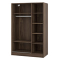 3 Door Shutter Wardrobe With Shelves, Walnut Sliding Walnut Shelf Bedroom Shelf Contemporary 3 Mdf