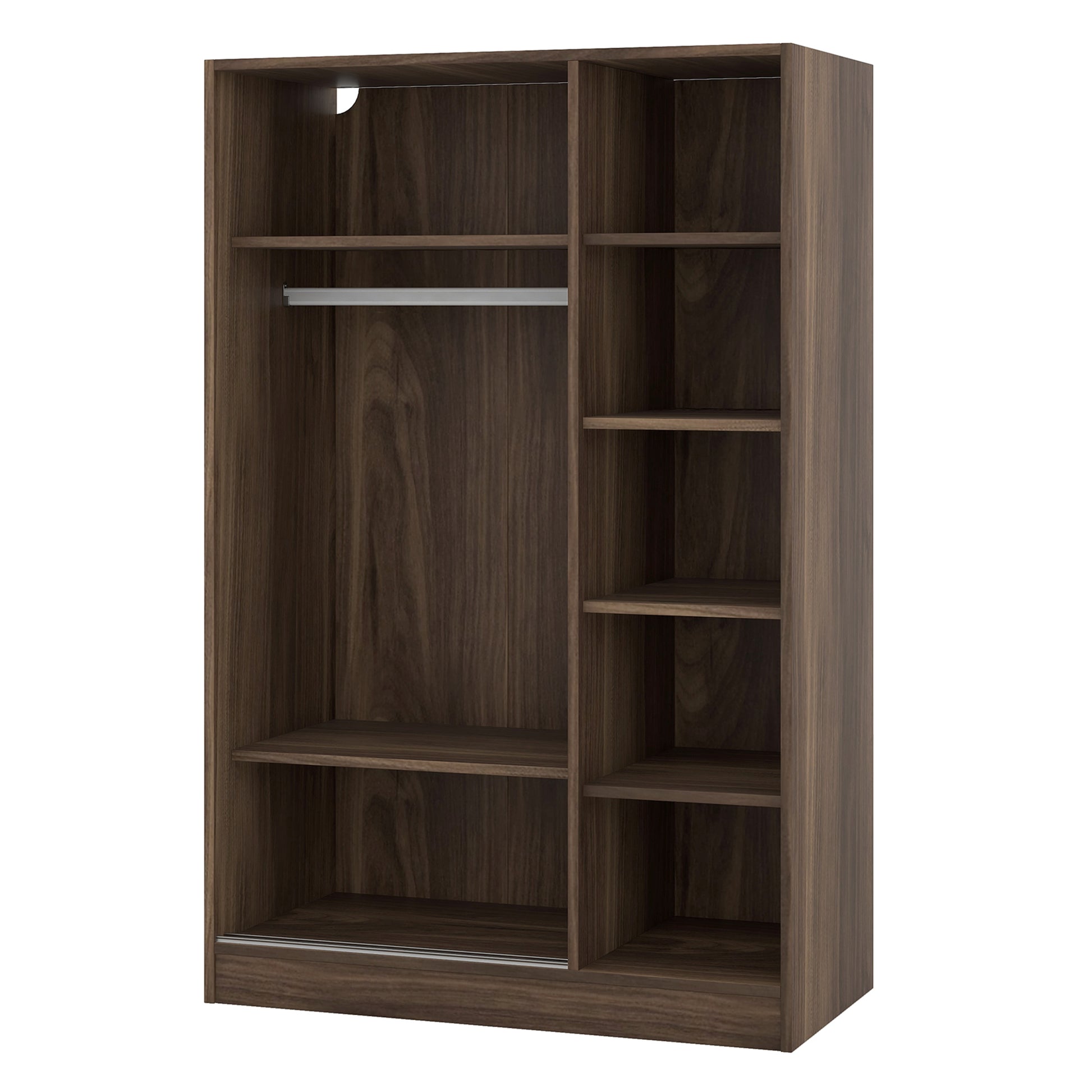 3 Door Shutter Wardrobe With Shelves, Walnut Sliding Walnut Shelf Bedroom Shelf Contemporary 3 Mdf