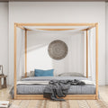 King Size Canopy Platform Bed With Support Legs, Natural Box Spring Not Required King Natural Wood Bedroom Canopy Pine