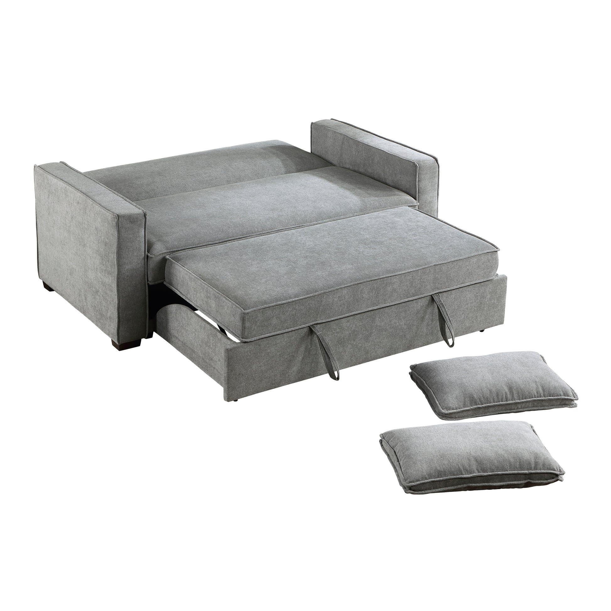 Modern Home Furniture Solid Wood Frame Sofa With Pull Out Bed Gray Fabric Upholstered 2X Pillows Click Clack Mechanism Back Living Rom Furniture Gray Polyester Wood Primary Living Space Modern Solid Wood 2 Seat