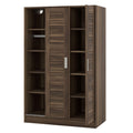 3 Door Shutter Wardrobe With Shelves, Walnut Sliding Walnut Shelf Bedroom Shelf Contemporary 3 Mdf