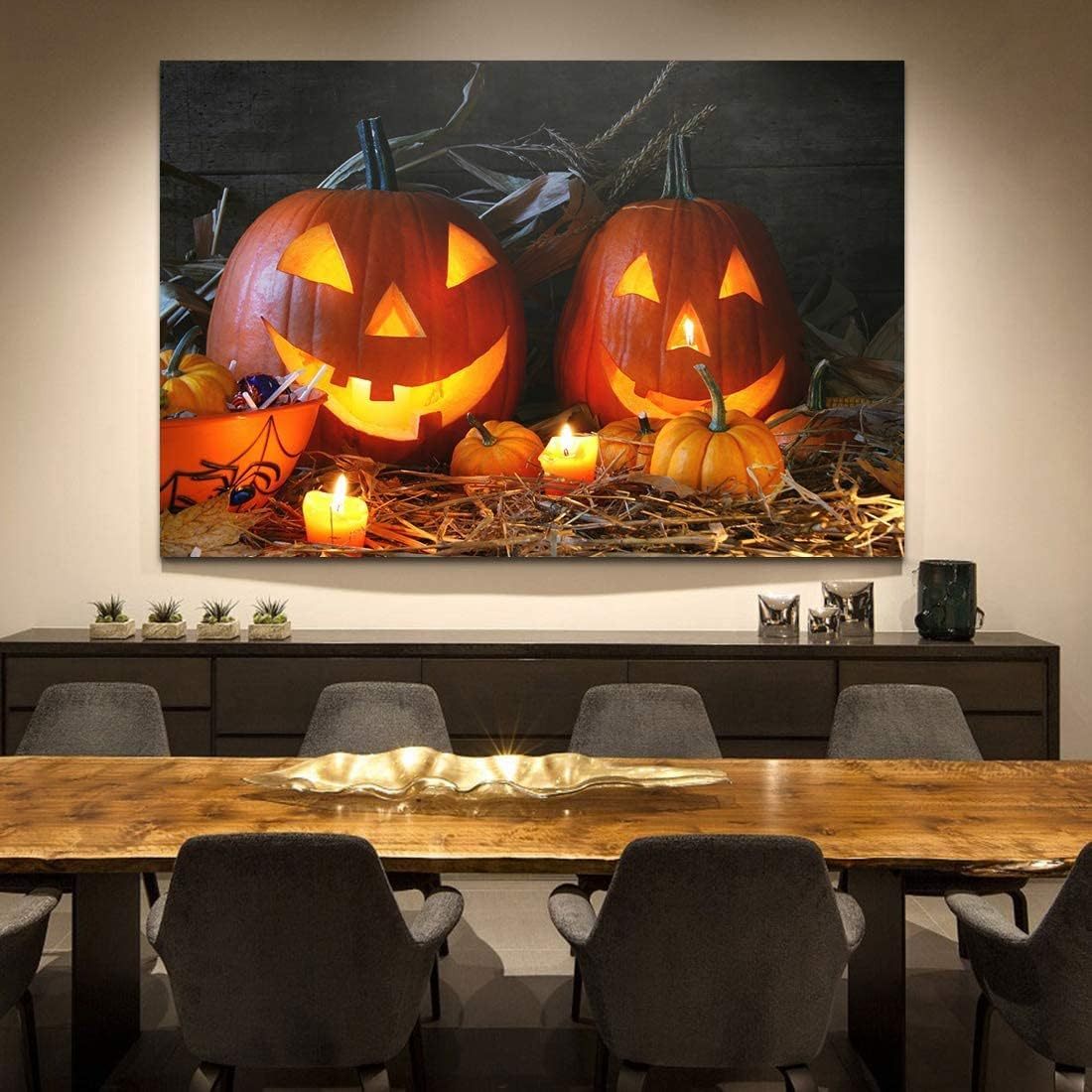 1Pcs Drop Ping Framed Canvas Wall Art Decor Painting For Halloween,Grave Yard Painting For Halloween Gift, Decoration For Halloween Living Room, Bedroom Decor 3624In Thickness 1.5Inch Multicolor Canvas