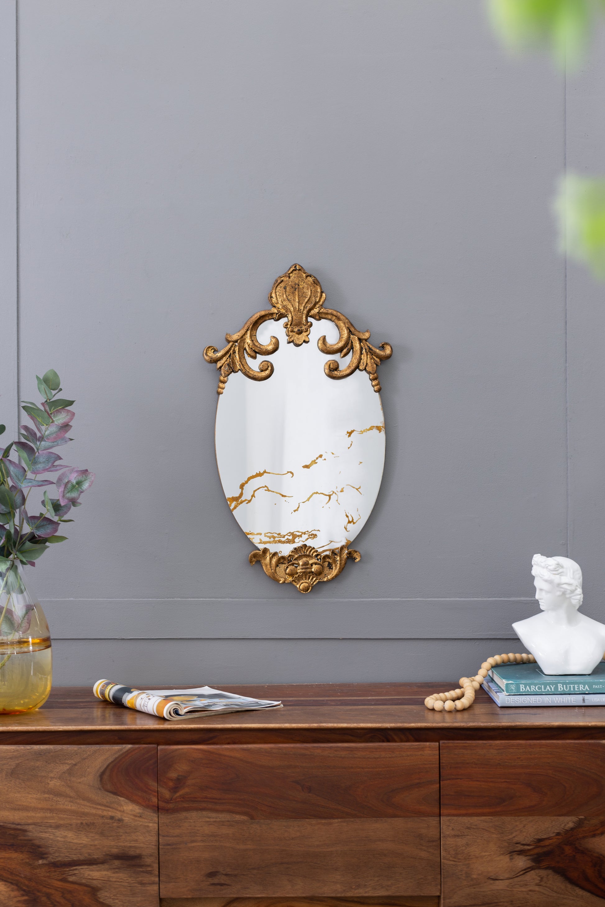 26" X 15" Decorative Oval Wall Mirror, Accent Mirror For Living Room, Entryway, Bedroom, Office Gold Mdf Glass