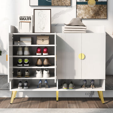 Shoe Cabinet With Doors, 11 Tier Shoe Storage Cabinet With Adjustable Shelves, Modern Wooden Shoes Shoe Storage Organizer For Entryway, Living Room, Hallway Pvc Surface White Mdf