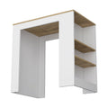 Kitchen Island Doyle, Three Side Shelves, White And Light Oak Finish White Particle Board