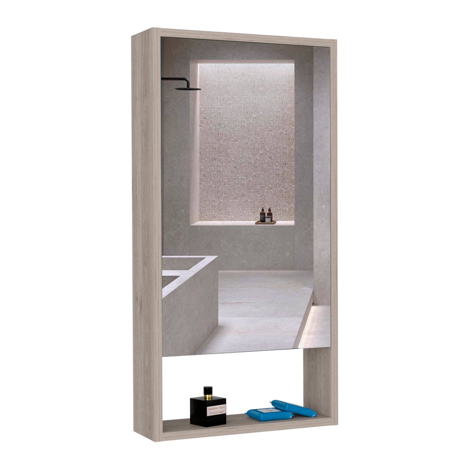 Medicine Cabinet Irvine, One External Shelf, Light Gray Finish Light Gray Particle Board