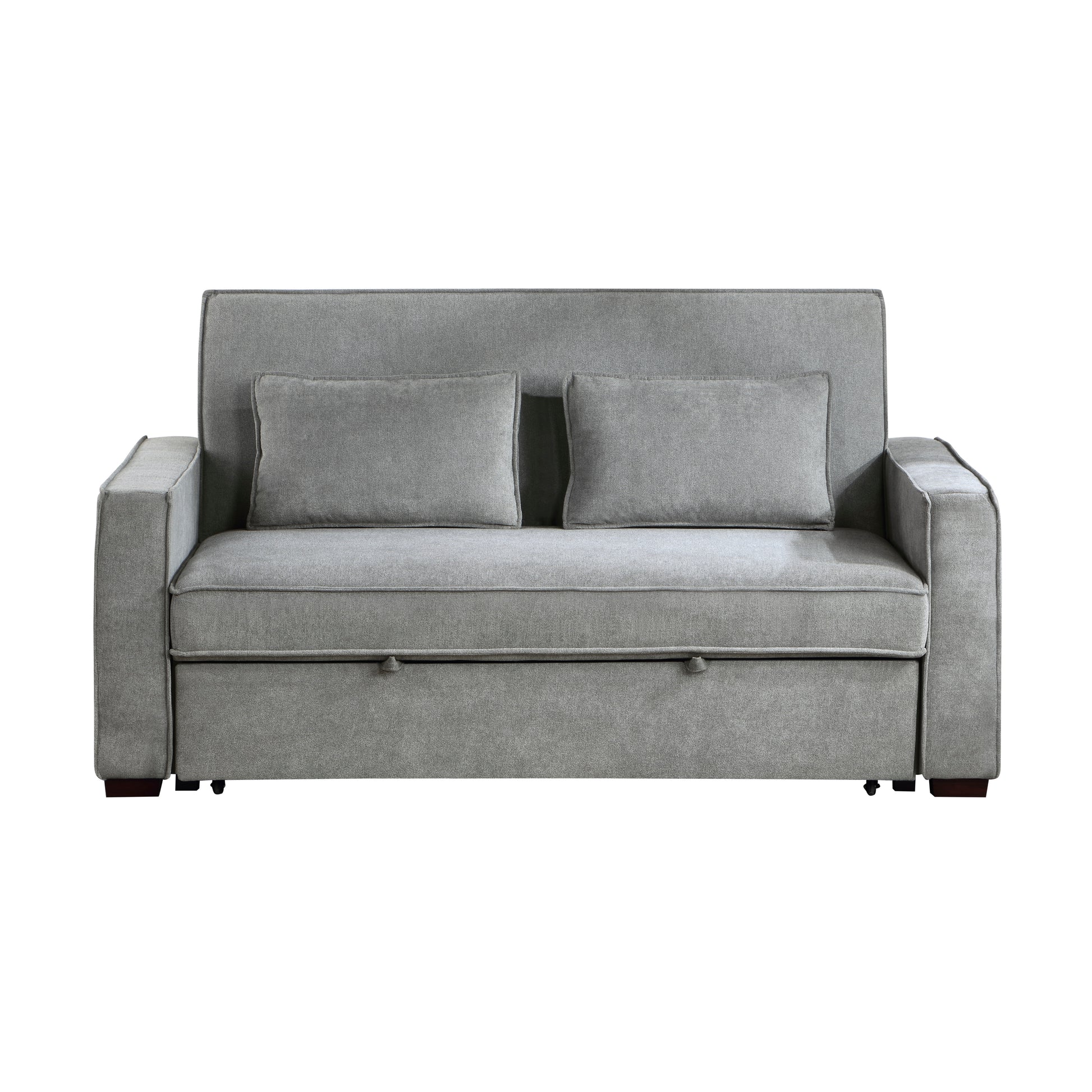 Modern Home Furniture Solid Wood Frame Sofa With Pull Out Bed Gray Fabric Upholstered 2X Pillows Click Clack Mechanism Back Living Rom Furniture Gray Polyester Wood Primary Living Space Modern Solid Wood 2 Seat