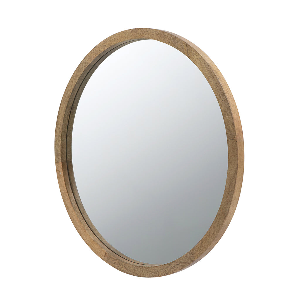 20" X 20" Circle Wall Mirror With Wooden Frame, Wall Mirror For Living Room, Dining Room, Foyer, Bathroom, Office Brown Wood Glass