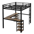 Full Metal Loft Bed With Desk And Shelves, Loft Bed With Ladder And Guardrails, Loft Bed Frame For Bedroom, Black Old Sku: W1307S00018 Full Black Metal