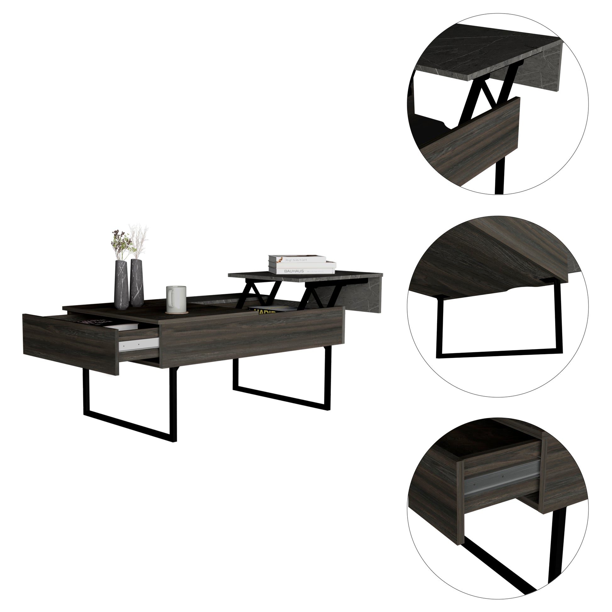 Lift Top Coffee Table 2 Dazza, One Drawer, Espresso Onyx Finish Espresso Particle Board