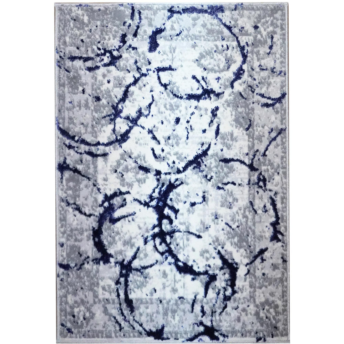 Penina Luxury Area Rug In Gray With Navy Blue Circles Abstract Design Multicolor Polyester