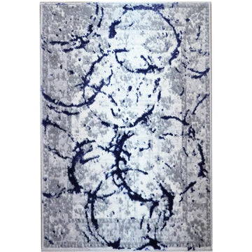 Penina Luxury Area Rug In Gray With Navy Blue Circles Abstract Design Multicolor Polyester