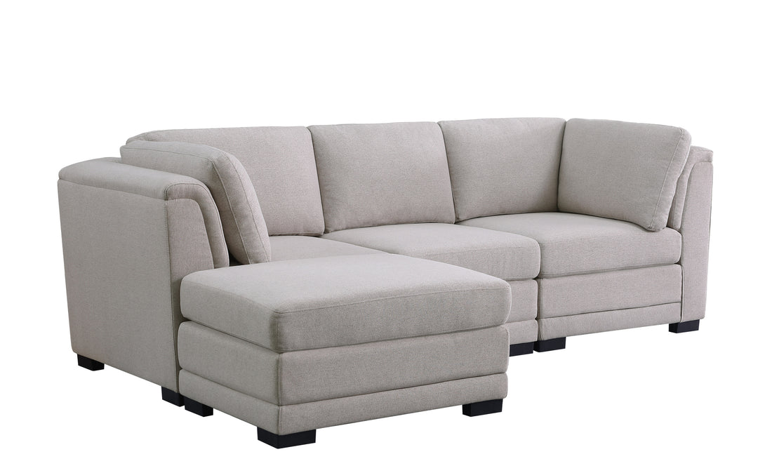 Kristin 96" Light Gray Linen Fabric Reversible Sectional Sofa With Ottoman Light Gray Linen