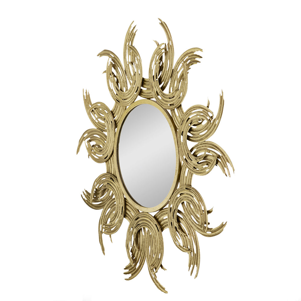 38" Sunburst Metal Decorative Mirror With Gold Finish, Boho Wall Decor Sun Mirror For Living Room Bathroom Enterway Gold Iron