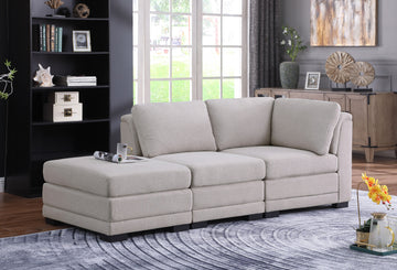 Kristin 86.5" Light Gray Linen Fabric Reversible Sofa With Ottoman Light Gray Linen