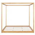 King Size Canopy Platform Bed With Support Legs, Natural Box Spring Not Required King Natural Wood Bedroom Canopy Pine