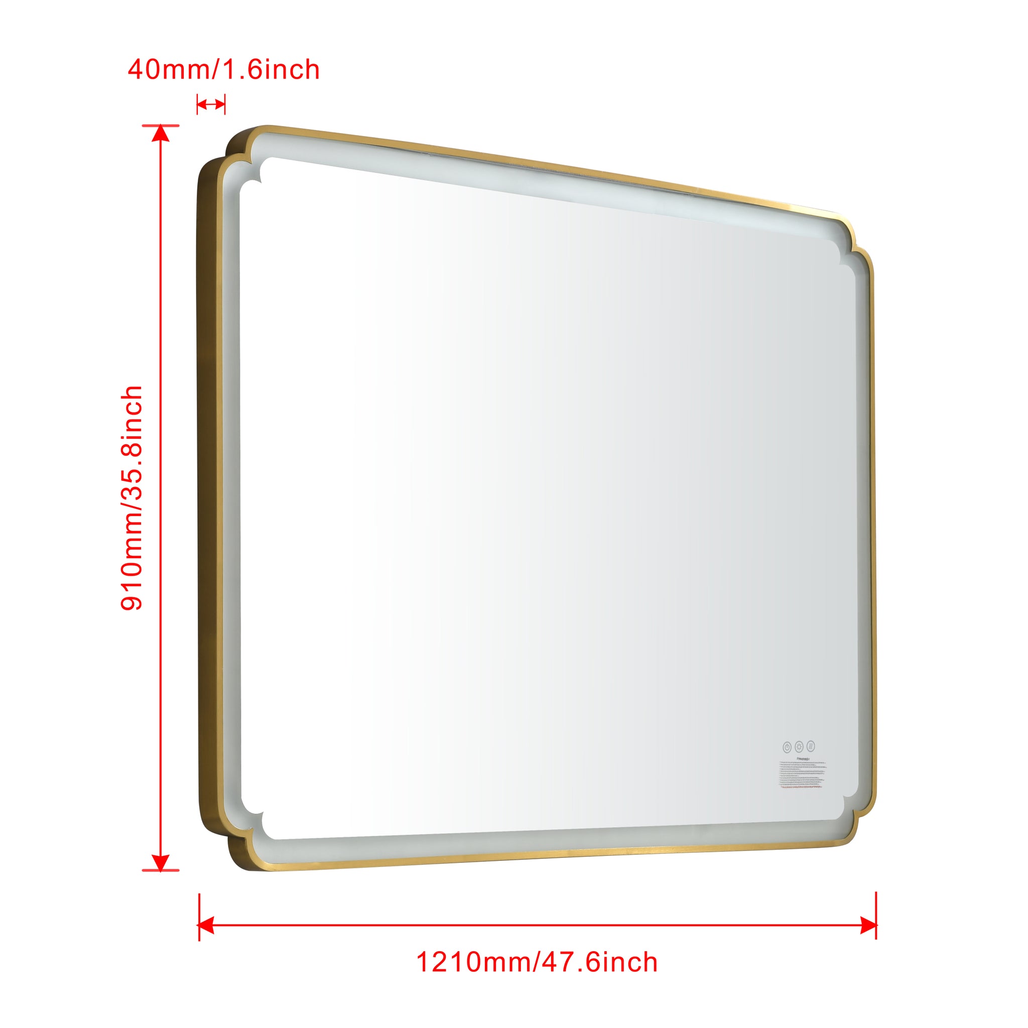 48*36 Led Lighted Bathroom Wall Mounted Mirror With High Lumen Anti Fog Separately Control Gold Aluminium