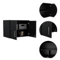 Wall Storage Cabinet Lions, 3 Shelves, Double Door, Black Wengue Finish Gray Particle Board