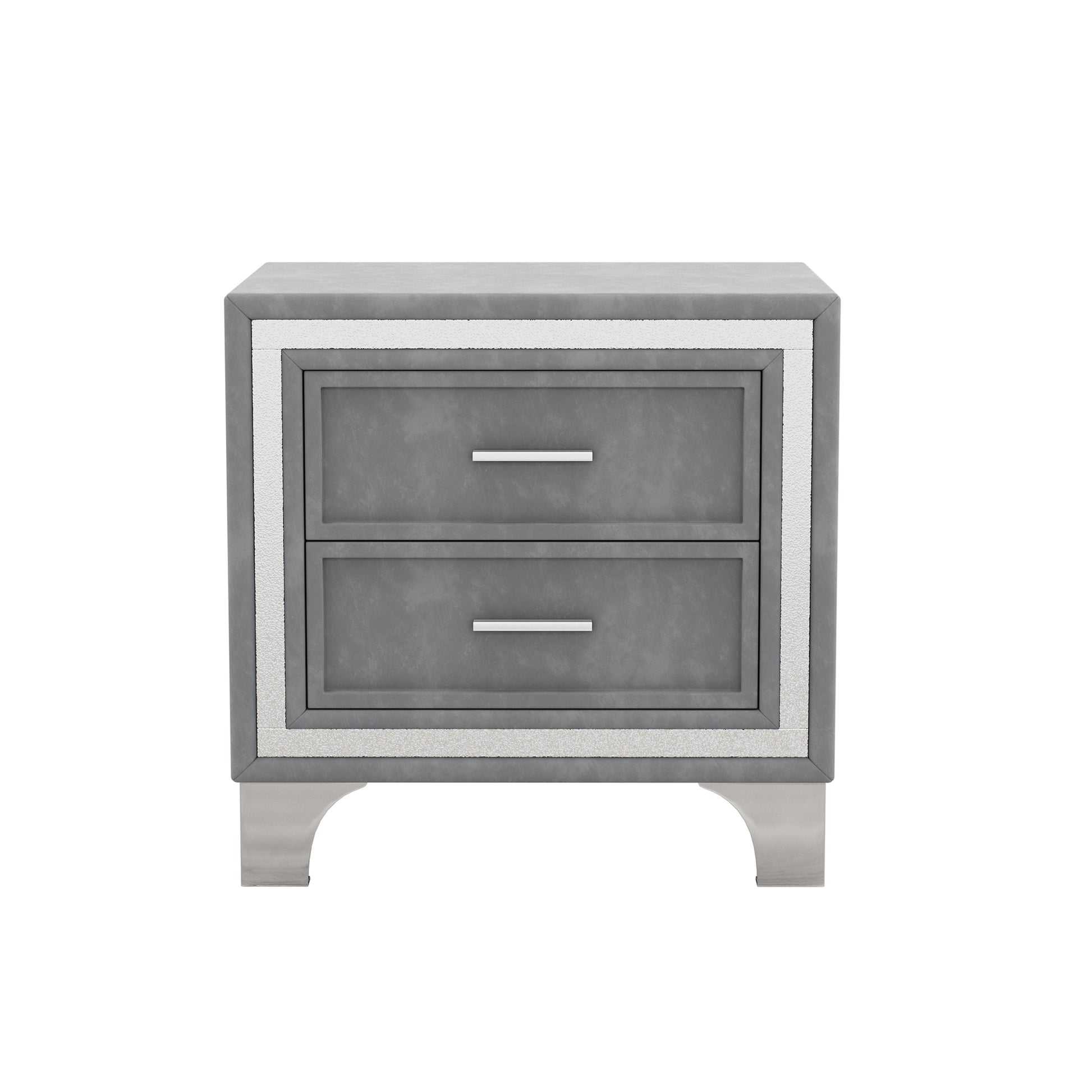3 Pieces Bedroom Sets,Queen Size Upholstered Platform Bed With Led Lights And Two Nightstands Gray Gray Velvet