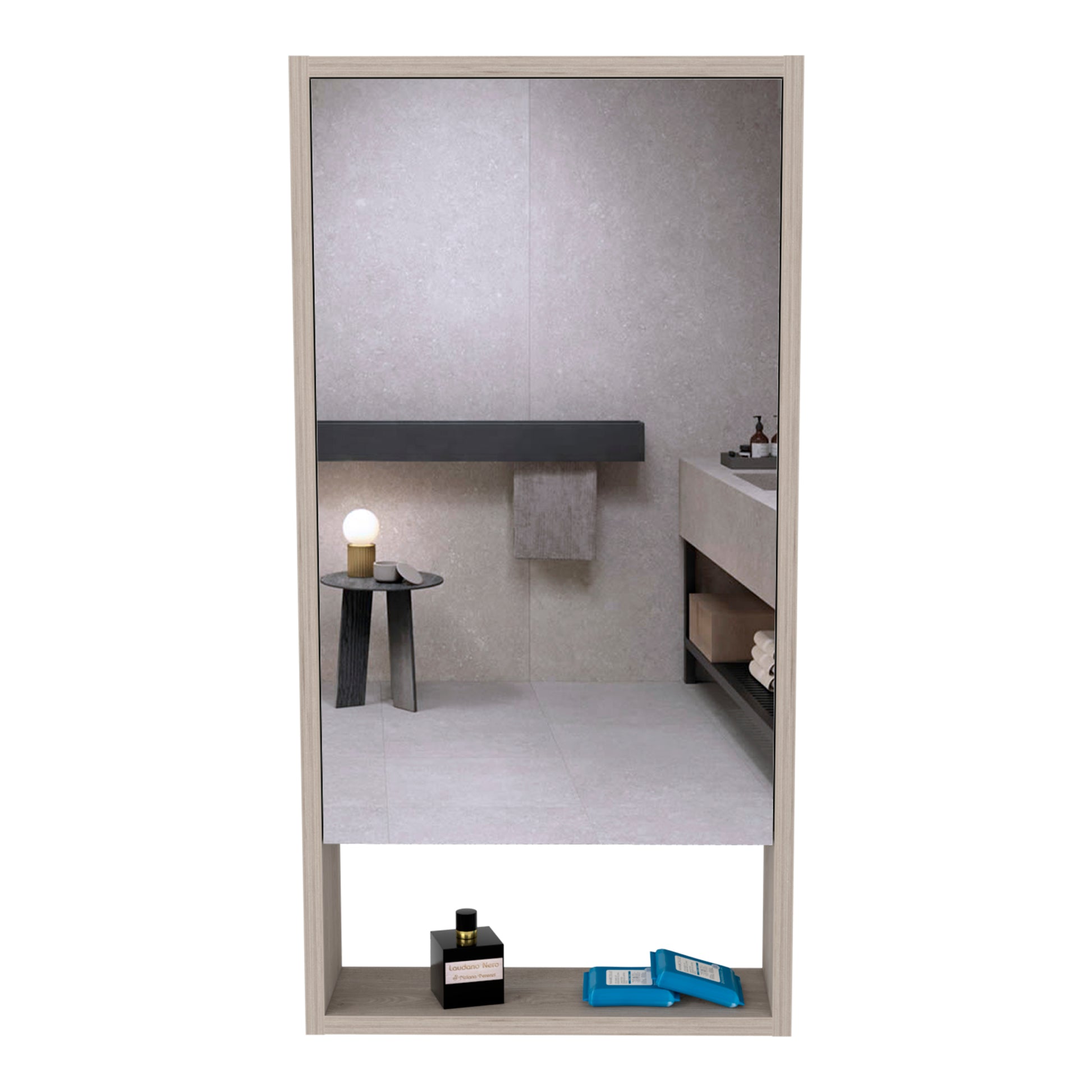 Medicine Cabinet Irvine, One External Shelf, Light Gray Finish Light Gray Particle Board