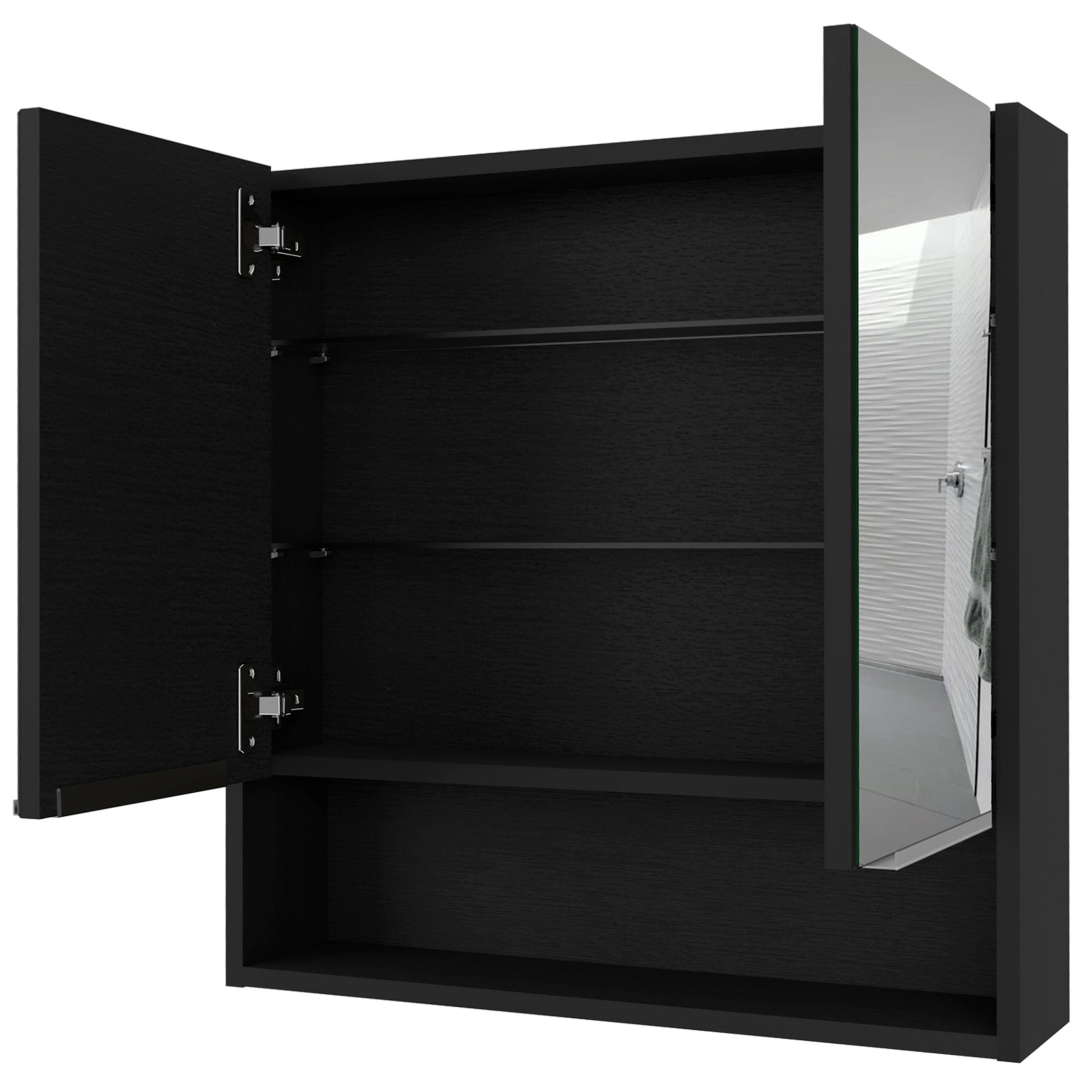 Medicine Cabinet With Mirror Lexington,Three Internal Shelves, Black Wengue Finish Black Particle Board