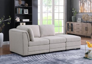 Kristin 86.5" Light Gray Linen Fabric Reversible Sofa With Ottoman Light Gray Linen