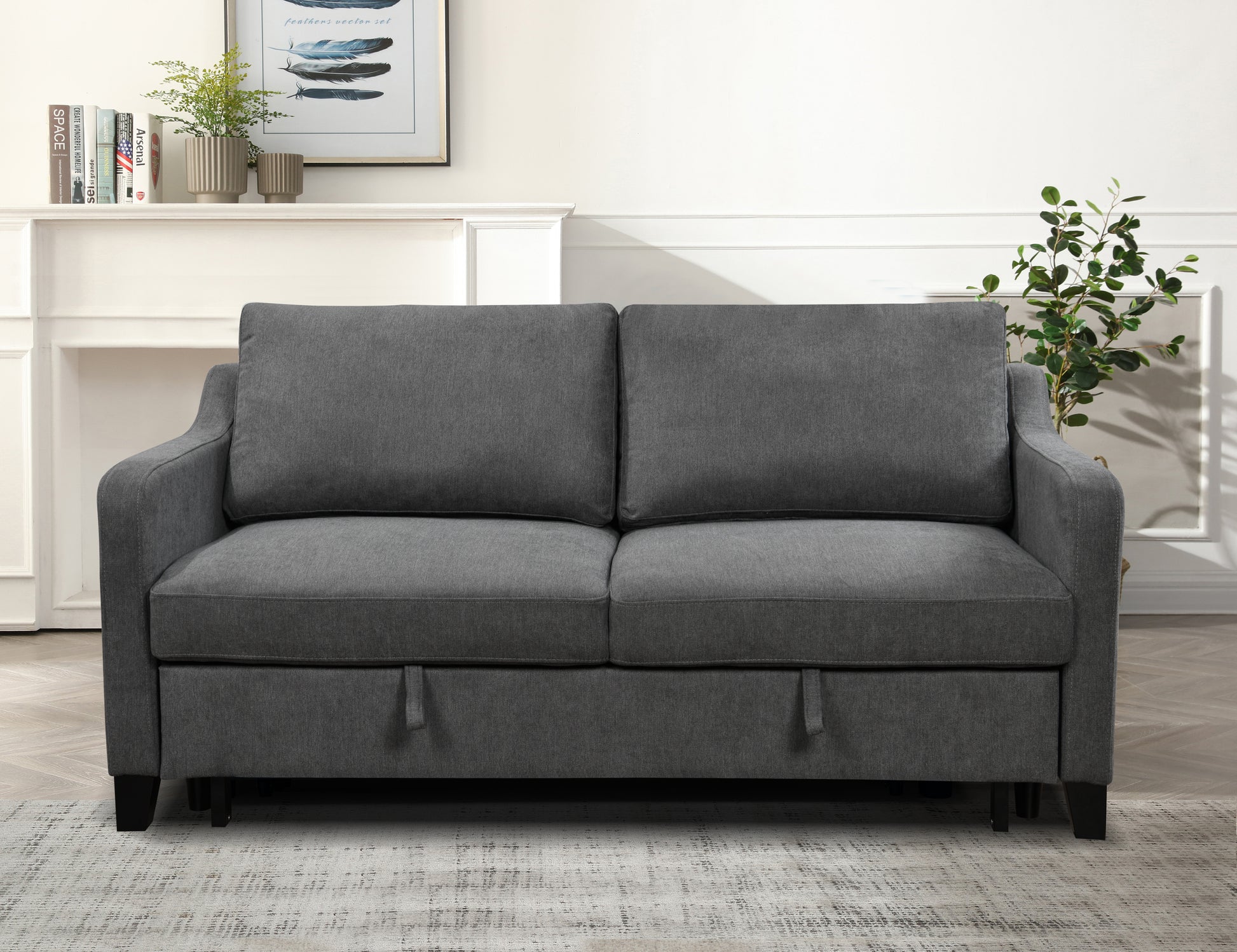 69" 3 In 1 Convertible Queen Sleeper Sofa Bed, Modern Fabric Loveseat Futon Sofa Couch W Pullout Bed, Beautiful Seat Lounge Sofa W Reclining Backrest, Furniture For Living Room, Dark Grey Espresso Wood Primary Living Space Extra Heavy Duty Eucalyptus 3