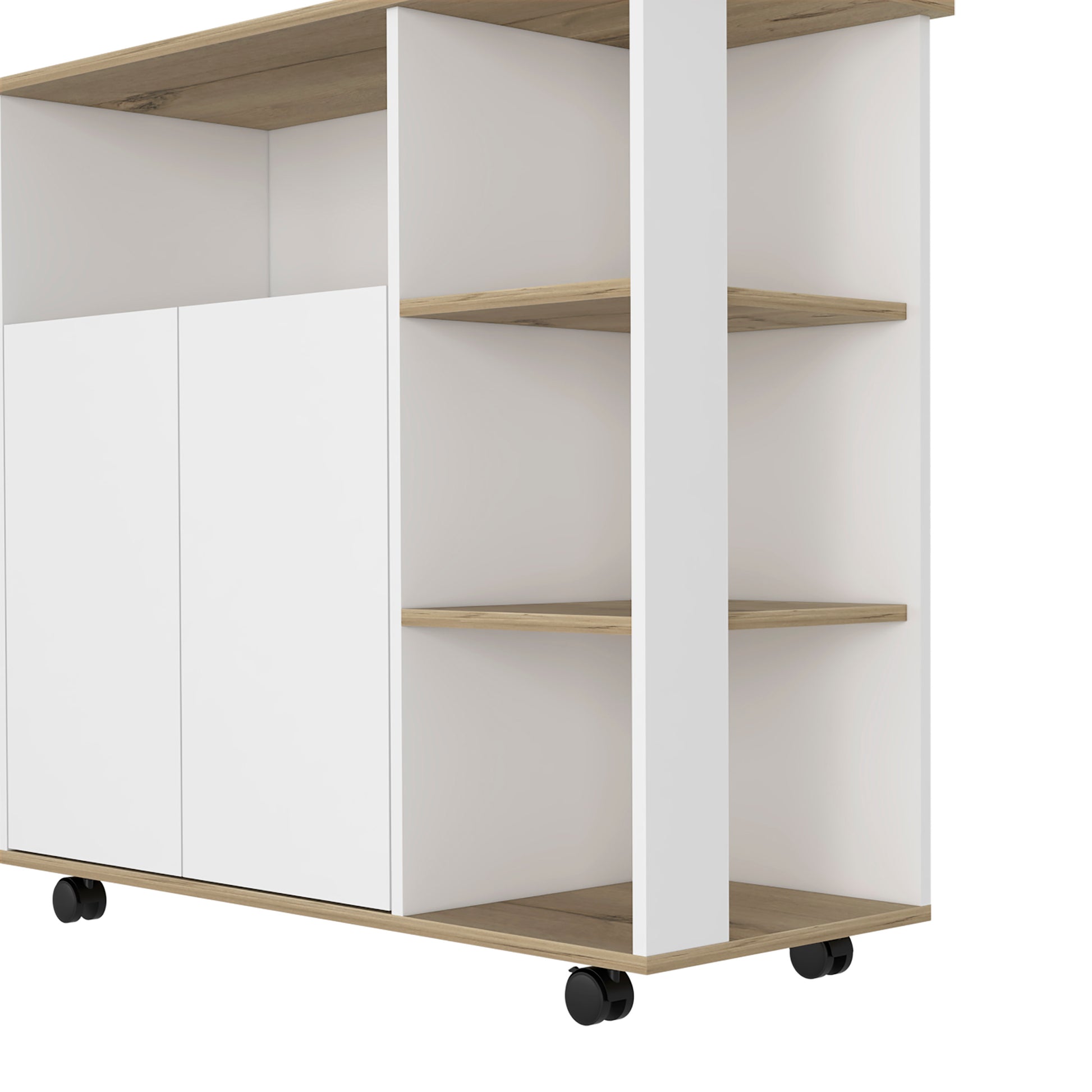 Kitchen Island Kamkacht, One Cabinet, Four Open Shelves, Light Oak White Finish Light Oak Particle Board