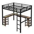 Full Metal Loft Bed With Desk And Shelves, Loft Bed With Ladder And Guardrails, Loft Bed Frame For Bedroom, Black Old Sku: W1307S00018 Full Black Metal