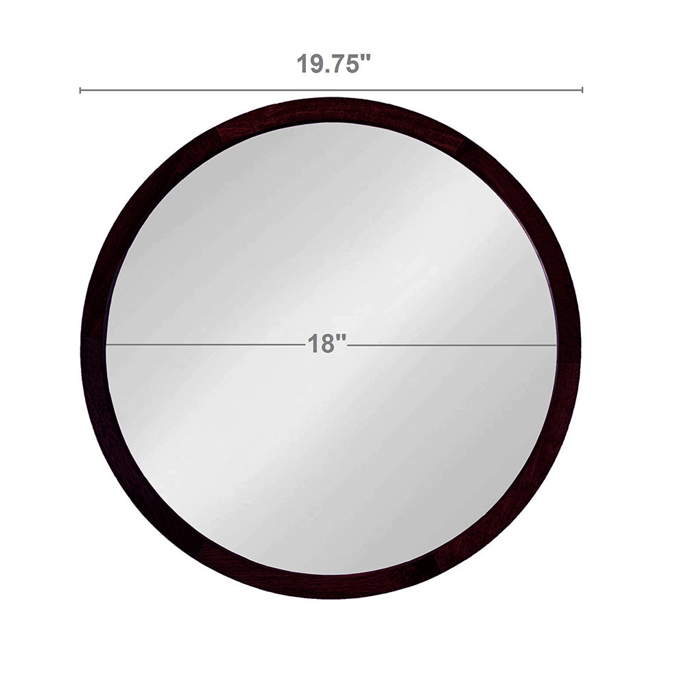 20" X 20" Circle Wall Mirror With Wooden Frame And Walnut Finish,Wall Mirror For Living Room Dining Room Brown Wood Glass