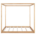 King Size Canopy Platform Bed With Support Legs, Natural Box Spring Not Required King Natural Wood Bedroom Canopy Pine