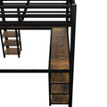 Full Metal Loft Bed With Desk And Shelves, Loft Bed With Ladder And Guardrails, Loft Bed Frame For Bedroom, Black Old Sku: W1307S00018 Full Black Metal