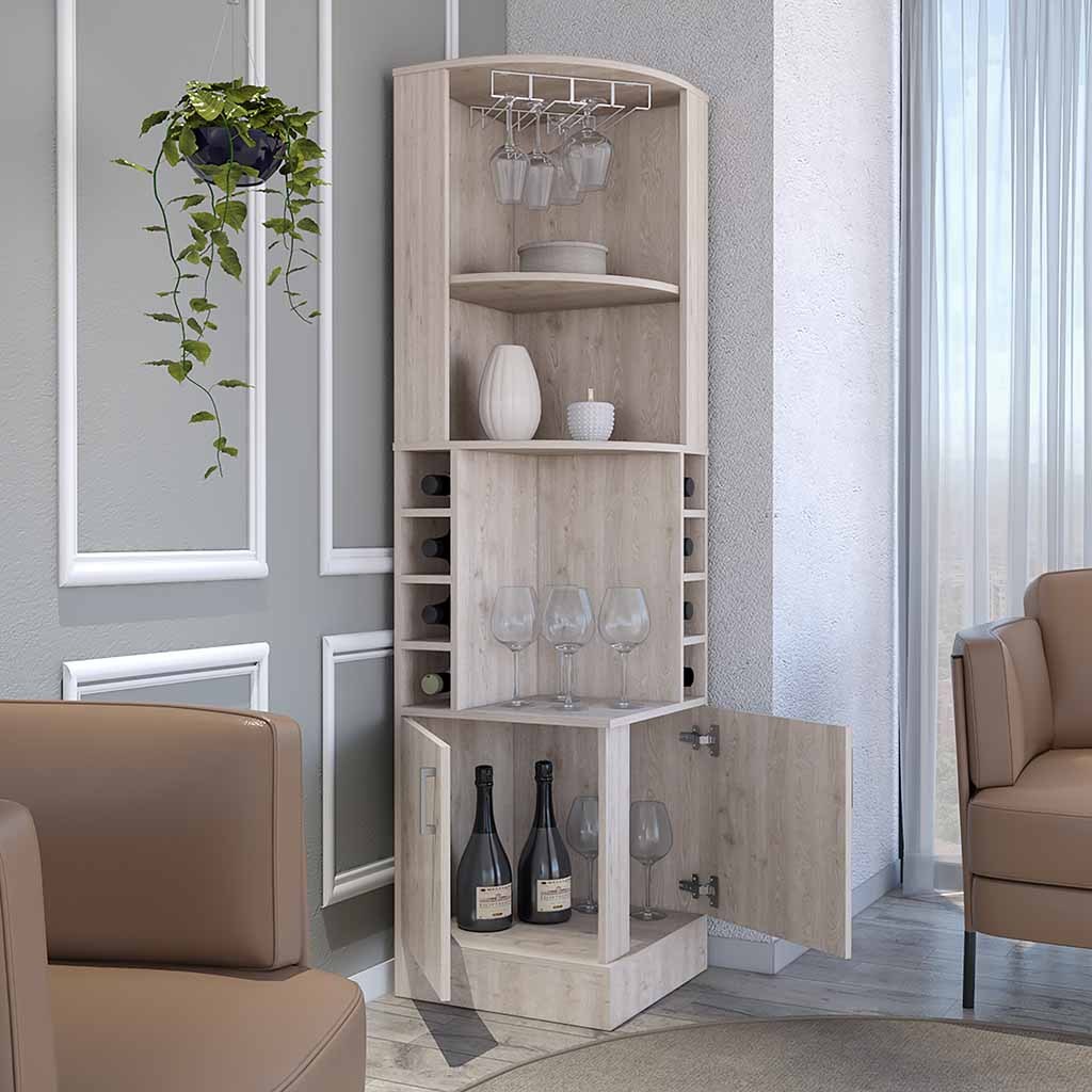 Bar Cabinet Papprika, 8 Wine Cubbies, Double Door, Light Gray Finish Light Gray Particle Board