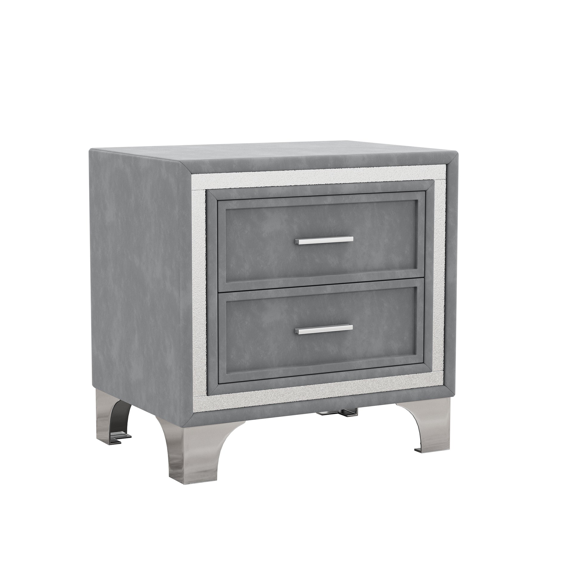 3 Pieces Bedroom Sets,Queen Size Upholstered Platform Bed With Led Lights And Two Nightstands Gray Gray Velvet